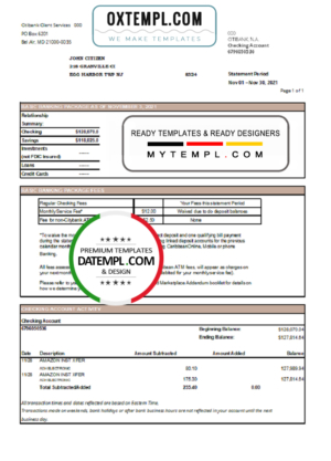 editable template, USA City Bank statement easy to fill template in .xls and .pdf file format