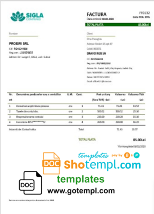 editable template, Romania SIGLA COMPANIEI utility bill template in Word and PDF format
