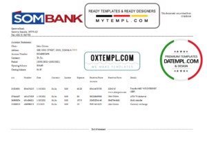 editable template, Somalia Sombank bank statement template in Excel and PDF format