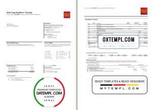 editable template, USA Wells Fargo bank statement template in .xls and .pdf file format, 3 pages