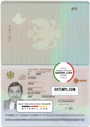 editable template, Montenegro passport template in PSD format