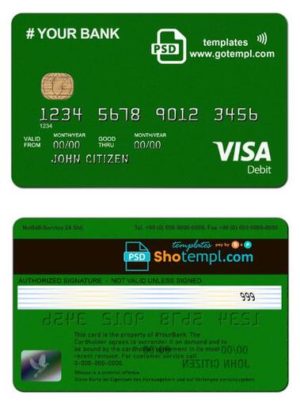 editable template, # on point green card universal multipurpose bank card template in PSD format, fully editable