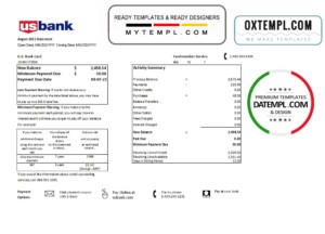 editable template, USA U.S. bank credit card statement template in .xls and .pdf file format