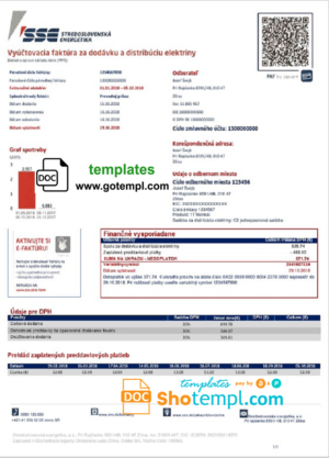 editable template, Slovakia Stredoslovenka Energetika utility bill template in Word and PDF format