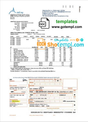 editable template, Slovenia Infrastruktura Bled utility bill template in Word and PDF format (.doc and .pdf)