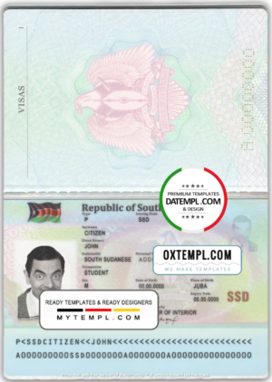 editable template, South Sudan passport template in PSD format
