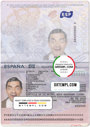 editable template, Spain passport template in PSD format, fully editable (2015 - present)