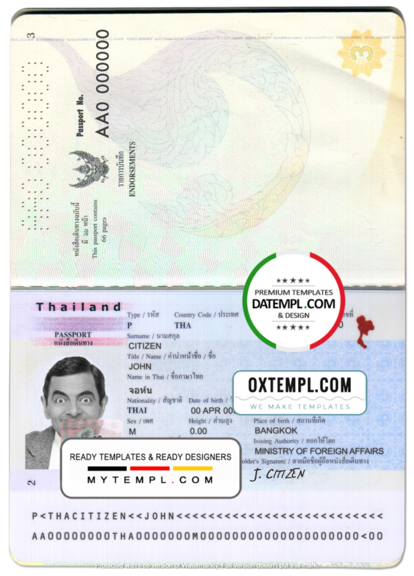 editable template, Thailand passport template in PSD format, fully editable
