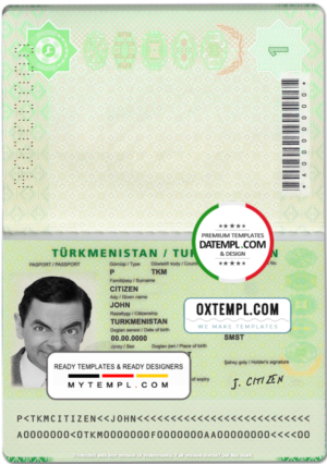 editable template, Turkmenistan passport template in PSD format, fully editable