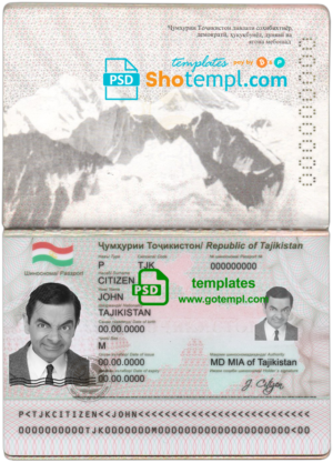 editable template, Tajikistan passport template in PSD format