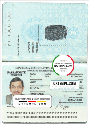 editable template, Timor-Leste passport template in PSD format, fully editable