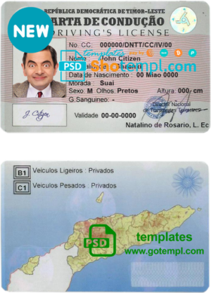 editable template, Timor-Leste driving license template in PSD format, fully editable