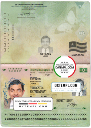 editable template, Togo passport template in PSD format