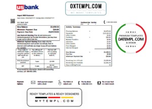 editable template, USA U.S. bank credit card statement template in .doc and .pdf format