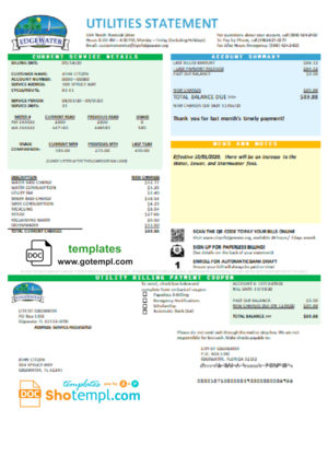 editable template, USA Florida City of Edgewater utility bill template in Word and PDF format