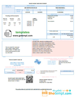 editable template, USA Texas Dasor Management and Investment utility bill template in Word nd PDF format