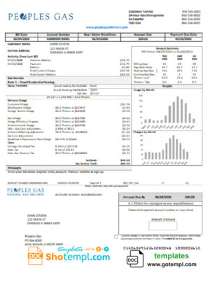 editable template, USA Illinois Peoples Gas utility bill template in Word and PDF format