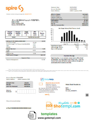 editable template, USA Spire gas utility bill template in Word and PDF format