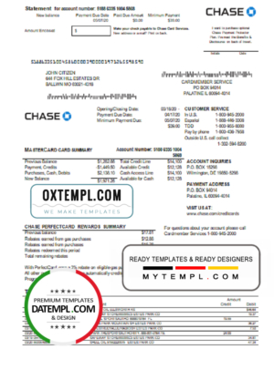 editable template, USA Chase bank Mastercard card statement easy to fill template in Word and PDF format