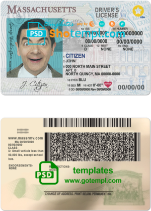 editable template, USA Massachusetts driving license template in PSD format, with the fonts