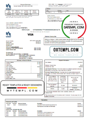 editable template, USA USAA bank Credit card statement template in Word and PDF format