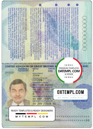 editable template, United Kingdom passport template in PSD format, fully editable, with all fonts