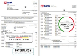 editable template, USA U.S. Bank statement template in Excel and PDF (.xls and .pdf file) format (3 pages)