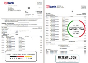 editable template, USA U.S. bank statement template in Word and PDF format (3 pages)
