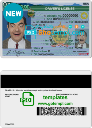 editable template, USA Vermont driving license template in PSD format
