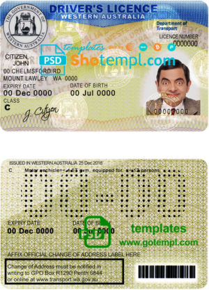 editable template, Western Australia driver license template in PSD format, fully editable