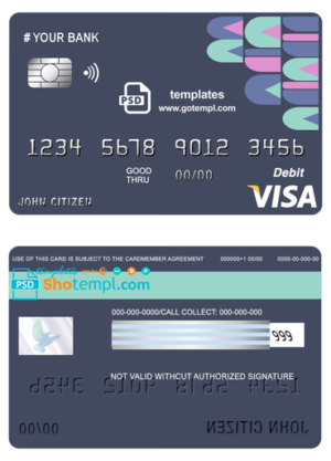 editable template, # abstractsio universal multipurpose bank visa credit card template in PSD format, fully editable