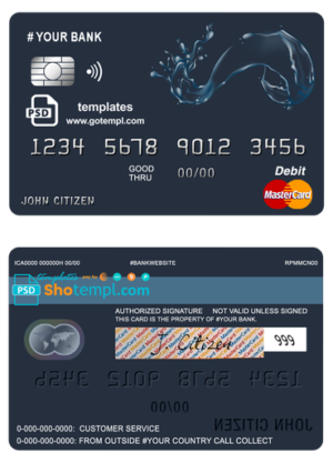 editable template, # action water universal multipurpose bank mastercard debit credit card template in PSD format, fully editable