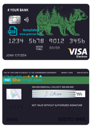 editable template, # alpine bear universal multipurpose bank visa electron credit card template in PSD format, fully editable