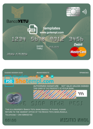 editable template, Angola Banco Yetu bank mastercard debit card template in PSD format, fully editable