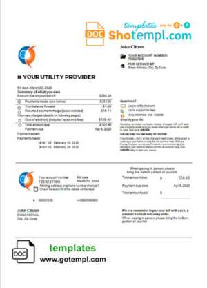 editable template, # energy skill universal multipurpose utility bill template in Word format