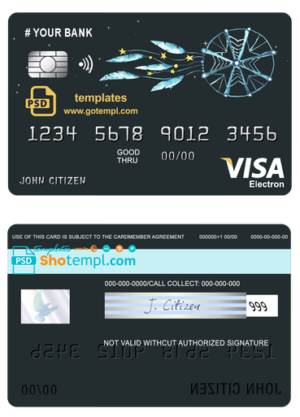 editable template, # awesome dreamcatcher universal multipurpose bank visa electron credit card template in PSD format, fully editable