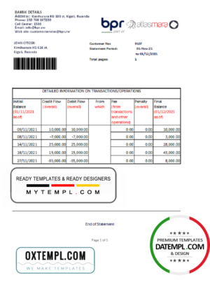 editable template, Rwanda BPR bank statement easy to fill template in Excel and PDF format