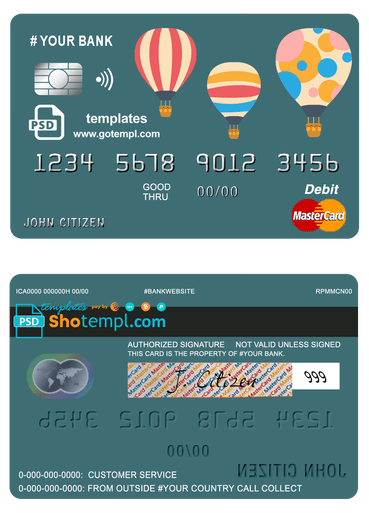 editable template, # baloon bio universal multipurpose bank mastercard debit credit card template in PSD format, fully editable