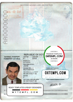 editable template, Botswana passport template in PSD format, fully editable