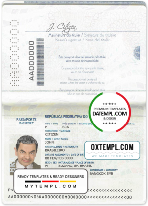 editable template, Brazil passport template in PSD format, fully editable
