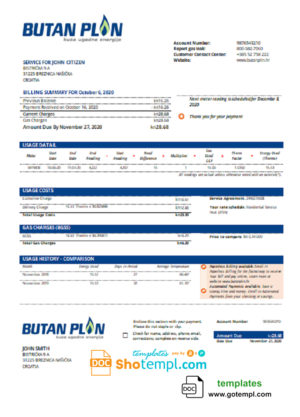 editable template, Croatia BUTAN PLIN d.o.o. gas utility bill template in Word and PDF format
