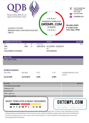 editable template, Qatar Development Bank statement template, Word and PDF format (.doc and .pdf)