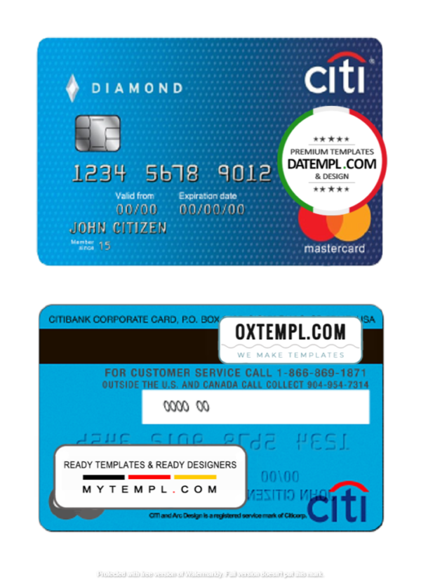 editable template, USA Citibank MasterCard template in PSD format, fully editable