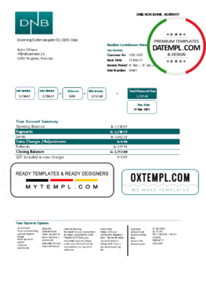 editable template, Norway DNB bank proof of address statement template in .xls and .pdf file format