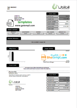editable template, Australia Utilibill easy to fill template in Word and PDF format (.doc and .pdf)