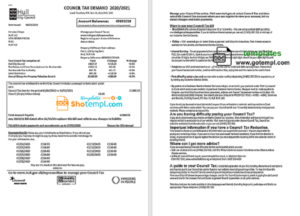 editable template, United Kingdom Hull City Council utility bill template in Word and PDF format, 2 pages