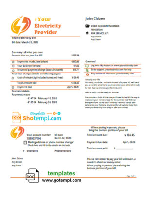 editable template, # electric swell universal multipurpose utility bill template in Word format