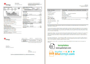 editable template, USA Entergy electricity utility bill template in Word and PDF format (2 pages)