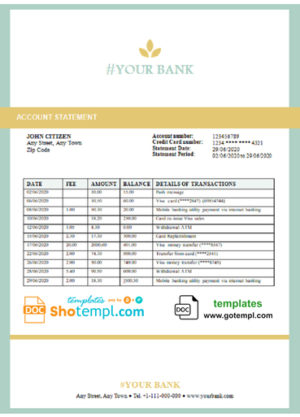 editable template, # golden marker universal multipurpose bank statement template in Word format