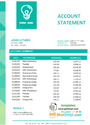 editable template, # green setting universal multipurpose bank statement template in Word format